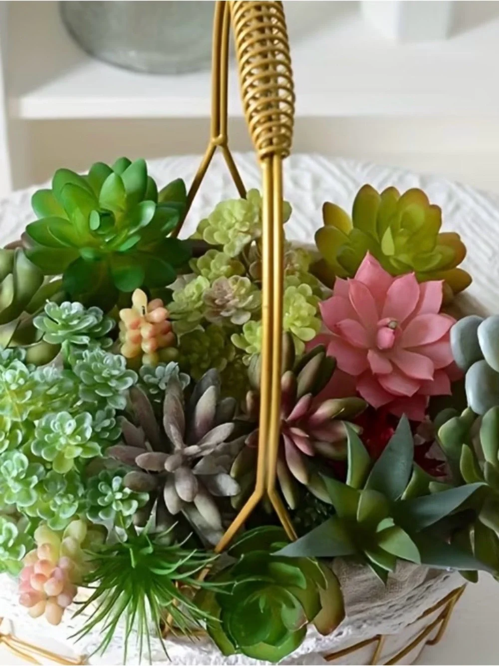 Mixed Green and Pink Faux Succulent Wall Panel - Decorative Home Accent